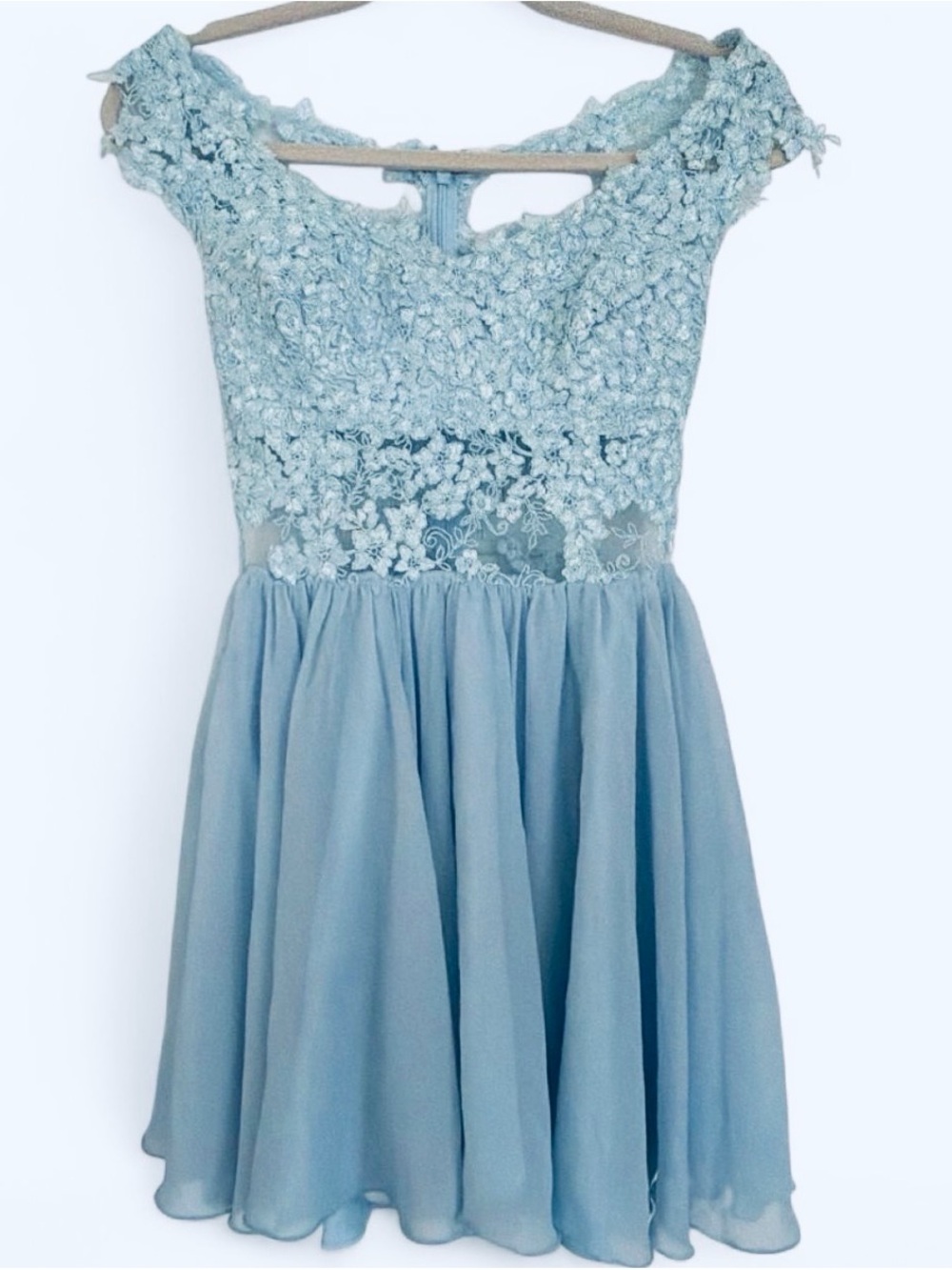 Light Blue Lace & Chiffon Short Formal Dress